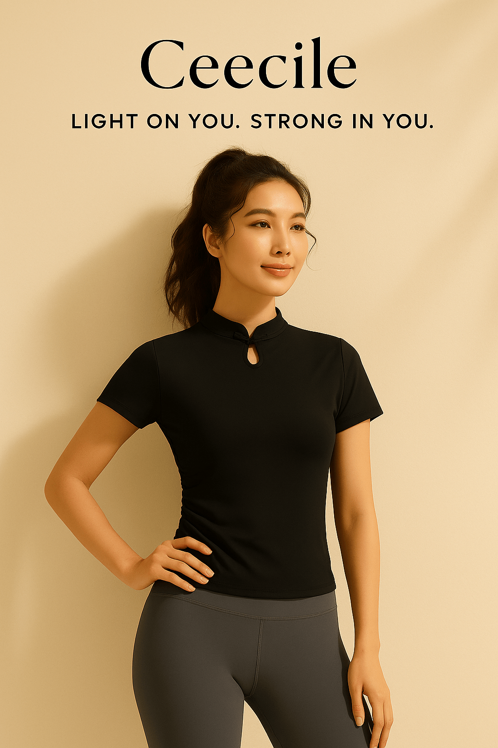 Fusion Style Yoga Apparel Top – Traditional Touch with Performance Fabric Short Sleeve Fitness Shirt - Women's Activewear by Ceecile